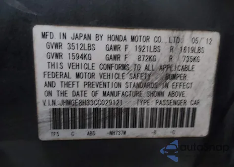 2012 Honda Fit from USA, damaged, VIN JHMGE8H33CC029121